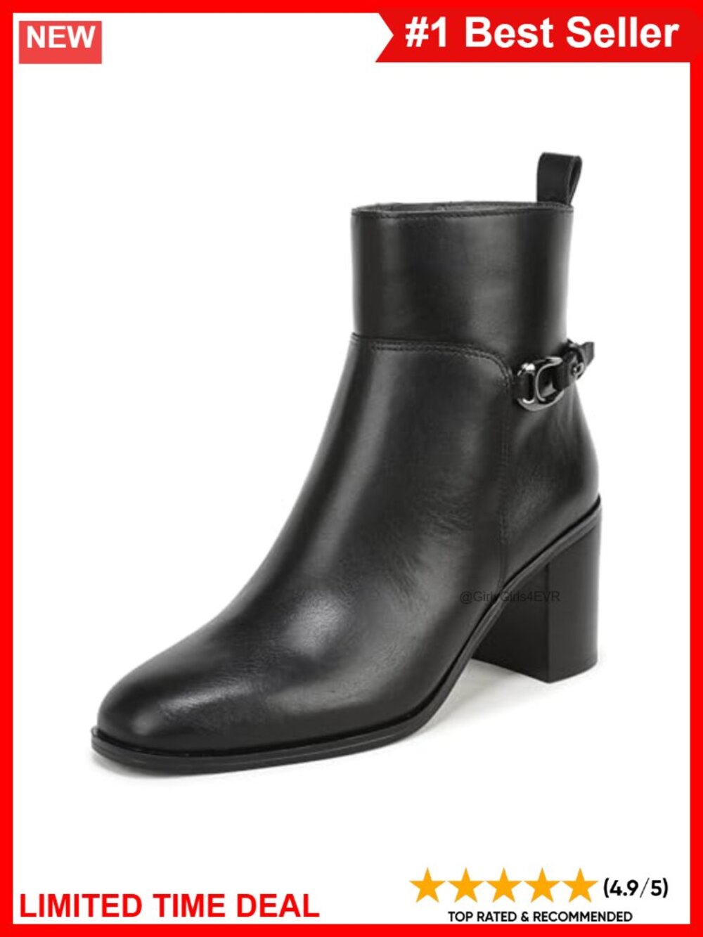 Franco Sarto Valya Block Heel Leather Ankle Bootie Side Zip